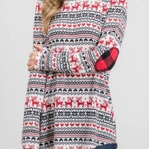 Women's Oh Deer! Multicolor Long Sleeve v-neck Christmas/holiday tunic small